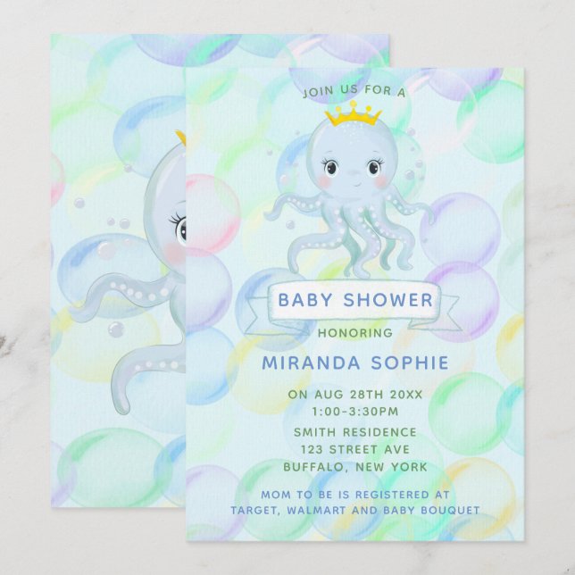 Invitación Under the Sea Prince Octopus Boy Baby Shower (Anverso / Reverso)