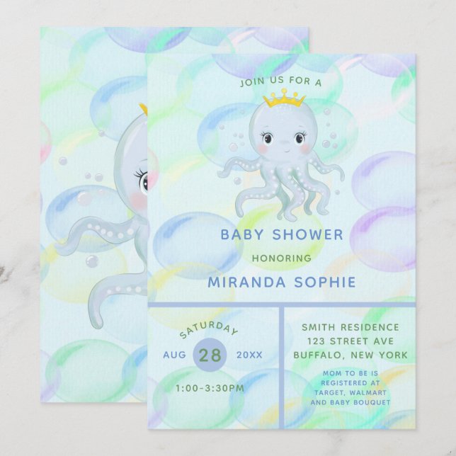 Invitación Under the Sea Prince Octopus Boy Baby Shower (Anverso / Reverso)