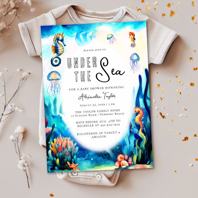 Invitación Under the Sea Seahorse Cute Ocean Baby Shower (Subido por el creador)