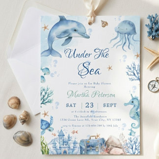Invitación UNder the sea Seashell Baby Shower