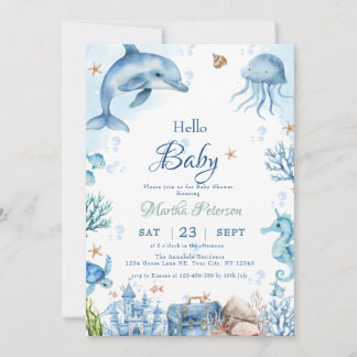 Invitación UNder the sea Seashell Baby Shower
