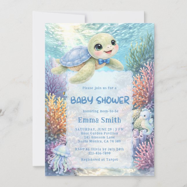 Invitación Under the Sea Turtle Boy Baby Shower (Anverso)