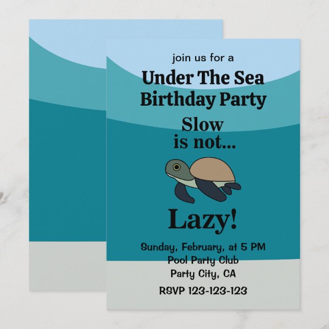 Invitación Under The Sea Turtle Funny Birthday Party (Anverso / Reverso)