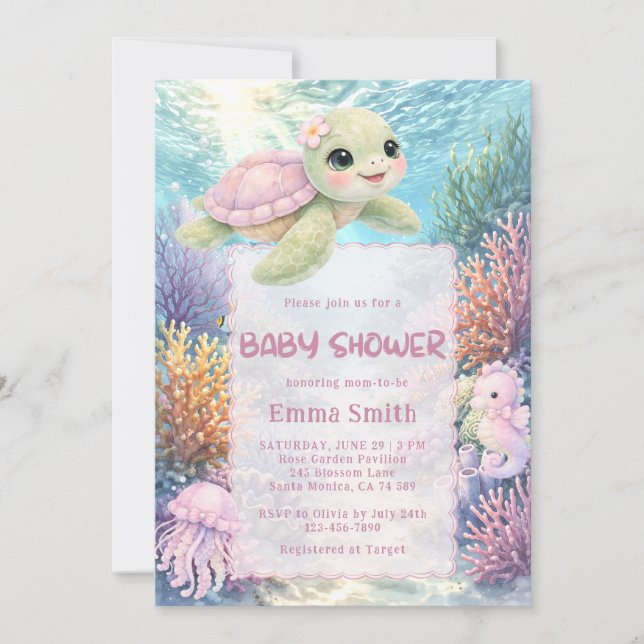 Invitación Under the Sea Turtle Girl Baby Shower Invitation (Anverso)