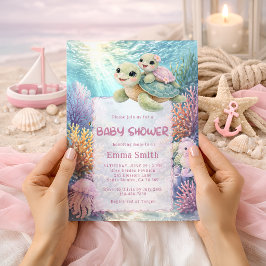 Invitación Under the Sea Turtle Mom & Baby Girl Baby Shower
