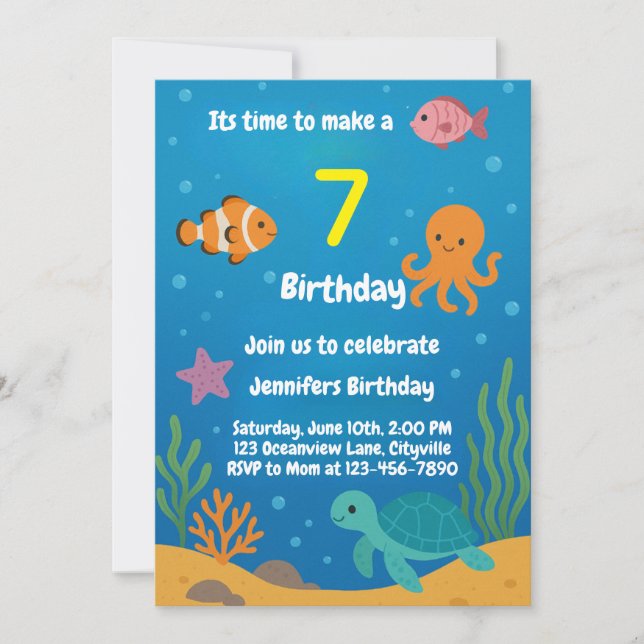 Invitación Under the Sea Underwater Birthday Invitation (Anverso)