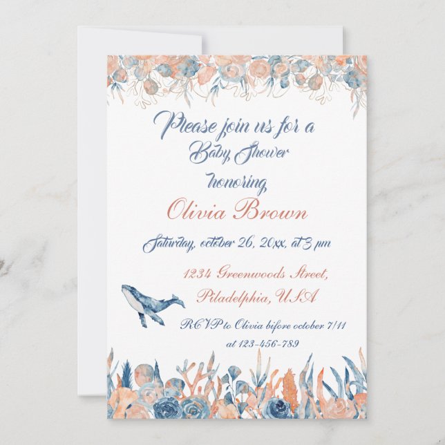 Invitación Under the Sea Watercolor Baby Shower (Anverso)