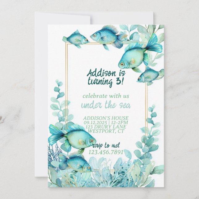 Invitación Under the Sea Watercolor Birthday Invitation (Anverso)