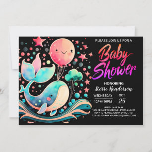 Invitación Under the Sea Whale Nautical Chica Baby Shower
