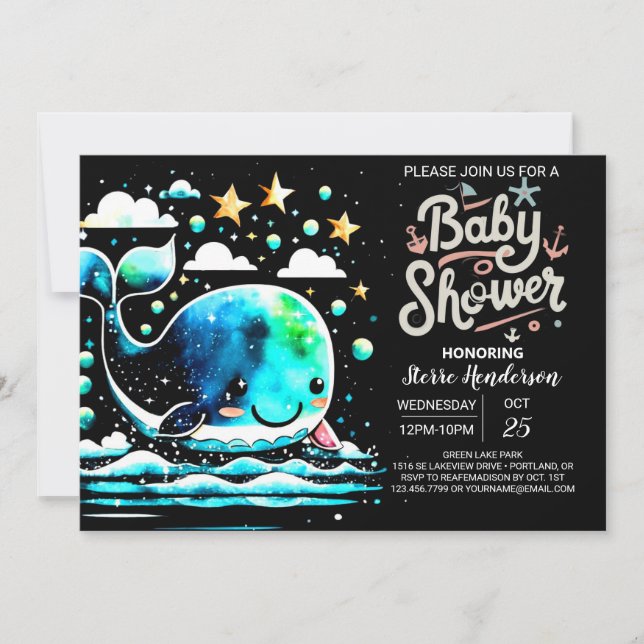 Invitación Under the Sea Whale Waves Boy Baby Shower (Anverso)