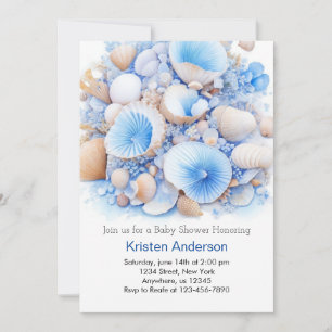 Invitación Under the Sea Whimsical Blue Shell Boy Baby Shower