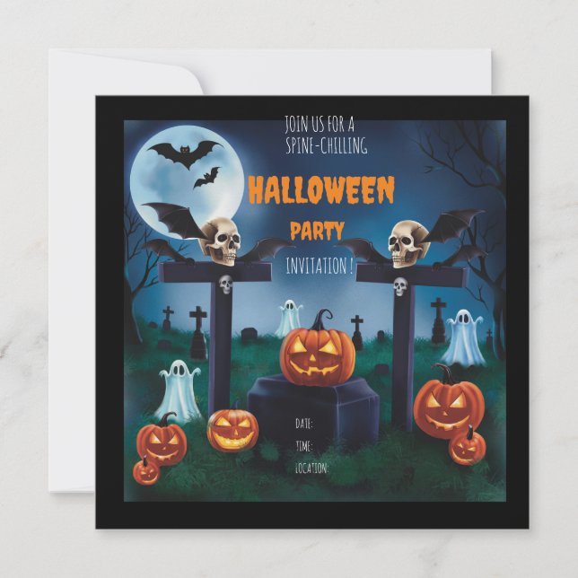 Invitación "Únete a la Fiesta de Halloween en el Cementerio d (Anverso)