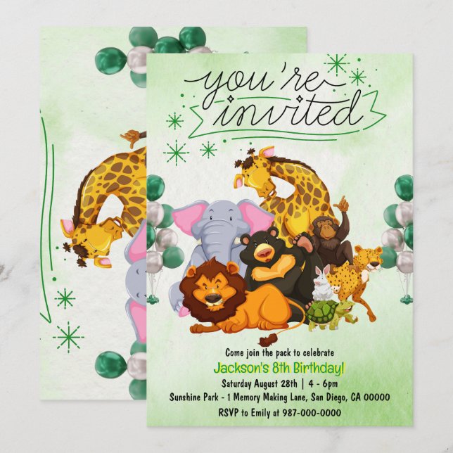 Invitación Únete a la manada Animal Safari (Anverso / Reverso)