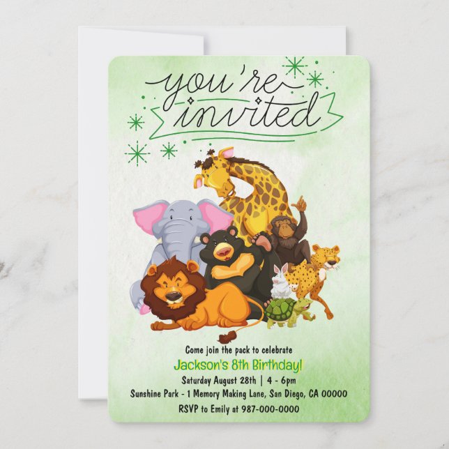 Invitación Únete a la manada Fiesta de animales de safari (Anverso)