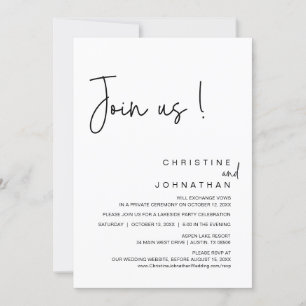 Invitación Únete a nosotros, Boda Elopement Dinner, Fiesta, b