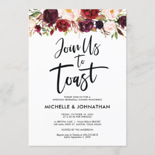 Invitación Únete a nosotros para brindar, Boda de Ensayos inv