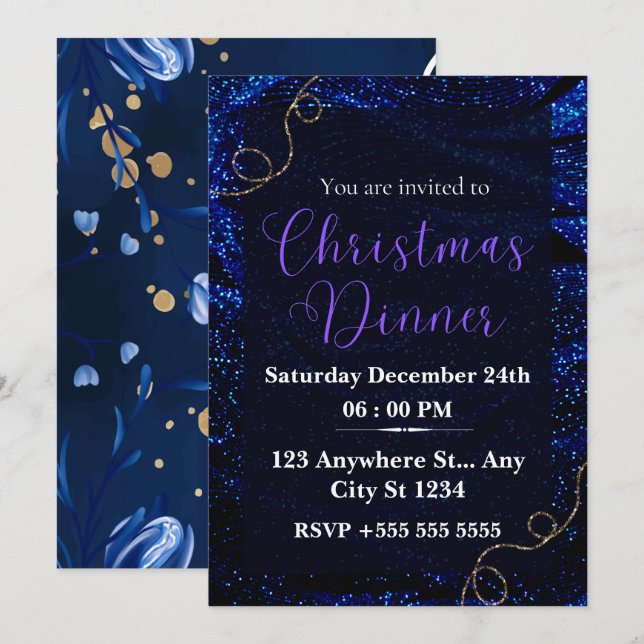 Invitación ¡Únete a nosotros para una cena de Navidades mágic (Anverso / Reverso)