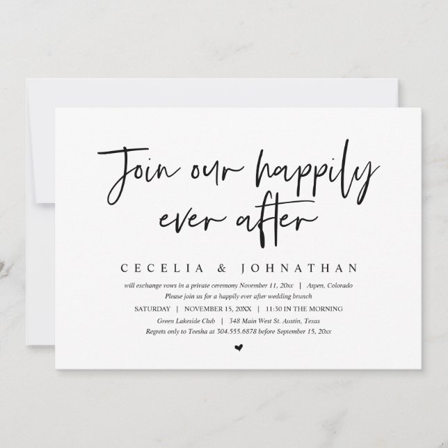 Invitación Únete A Nuestro Feliz Día Después, Boda Brunch (Anverso)