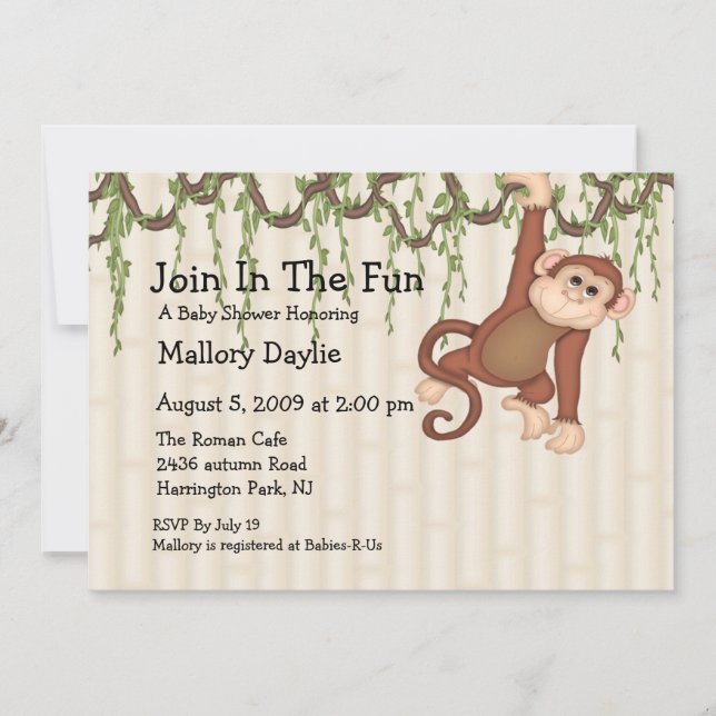 Invitación Únete Al Fun Monkey Baby Shower (Anverso)