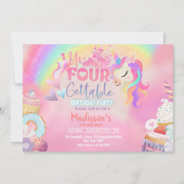 Invitación Unfourgettable Unicornio Donut Sweet 4º cumpleaños