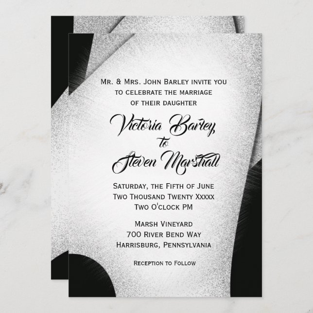 Invitación única a la boda blanca y negra (Anverso / Reverso)