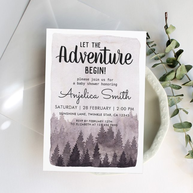 Invitación Única acuarela Pintada Rustic Forest Baby Sower (Subido por el creador)