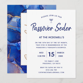 Invitación única azul y dorada para el Séder de Pé