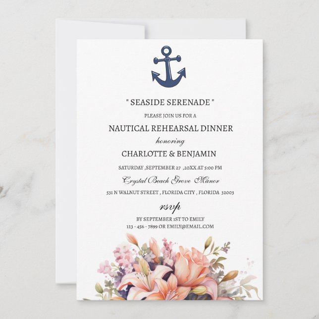 Invitación Única Cena de Ensayo de Playa con Tema  (Anverso)