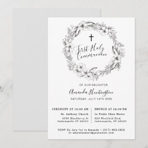 Invitación Única Comunión floral gris primera holly