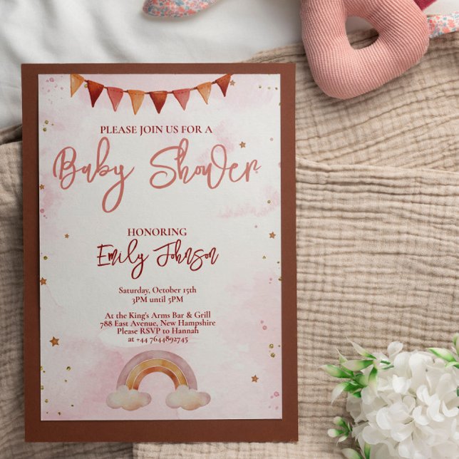 Invitación única de Baby Shower Arcoiris rosa (Subido por el creador)