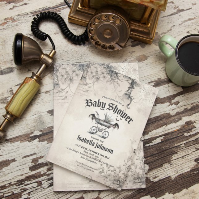 Invitación única de Baby Shower gótica y vintage (Vintage Gothic baby shower invitation )