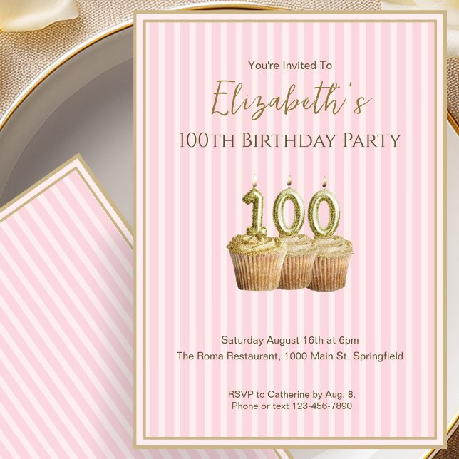 Invitación Única de Cumpleaños 100 en Oro Rosa par (Subido por el creador)