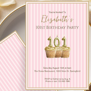 Invitación Única de Cumpleaños 101 en Oro Rosa par