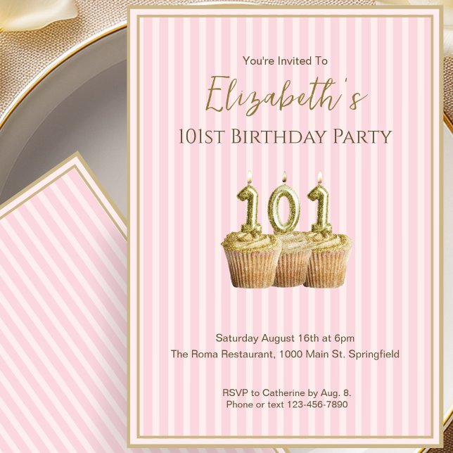 Invitación Única de Cumpleaños 101 en Oro Rosa par (Subido por el creador)