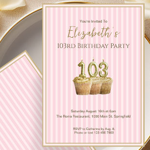 Invitación Única de Cumpleaños 103 en Oro Rosa par