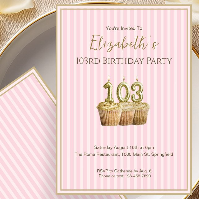 Invitación Única de Cumpleaños 103 en Oro Rosa par (Subido por el creador)