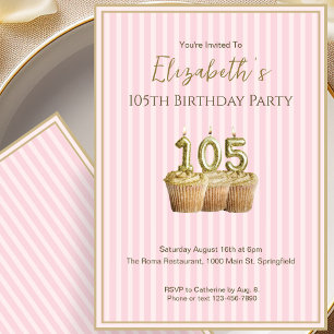 Invitación Única de Cumpleaños 105 en Rosa y Oro p