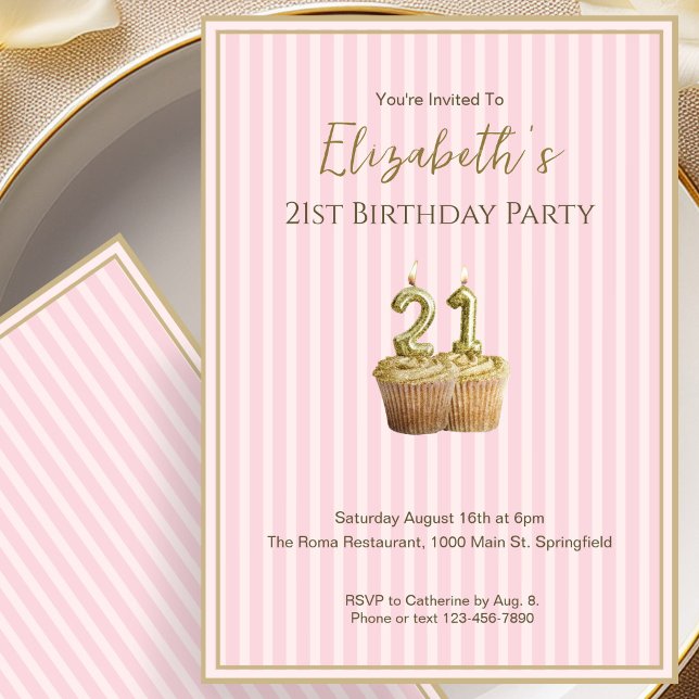 Invitación única de cumpleaños 21 para ella en oro (Subido por el creador)