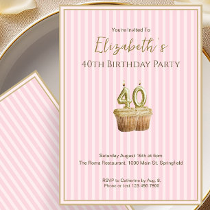 Invitación única de cumpleaños 40 en rosa oro para