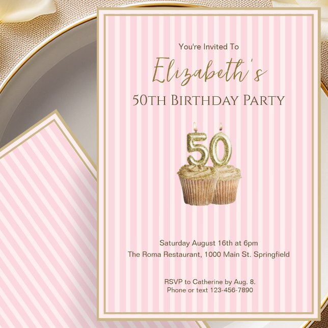 Invitación Única de Cumpleaños 50 en Oro Rosa para (Subido por el creador)