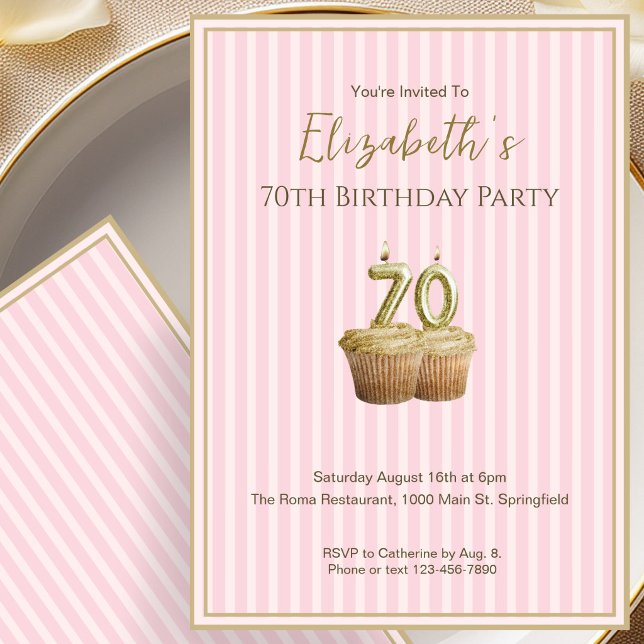 Invitación Única de Cumpleaños 70 en Oro Rosa para (Subido por el creador)