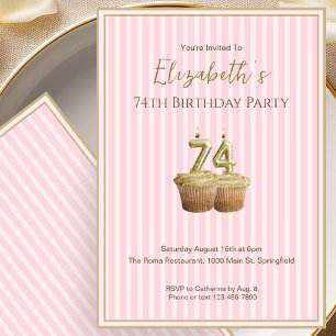 Invitación Única de Cumpleaños 74 en Oro Rosa para