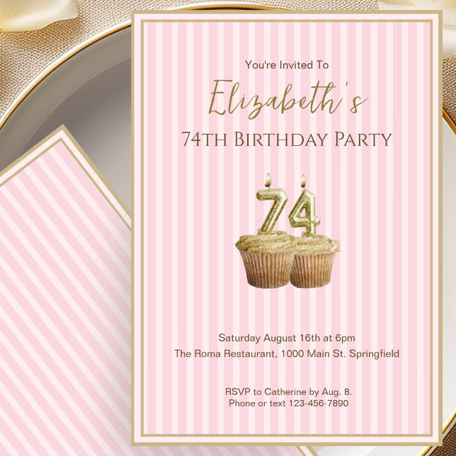 Invitación Única de Cumpleaños 74 en Oro Rosa para (Subido por el creador)