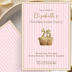 Invitación única de cumpleaños 75 en rosa oro para
