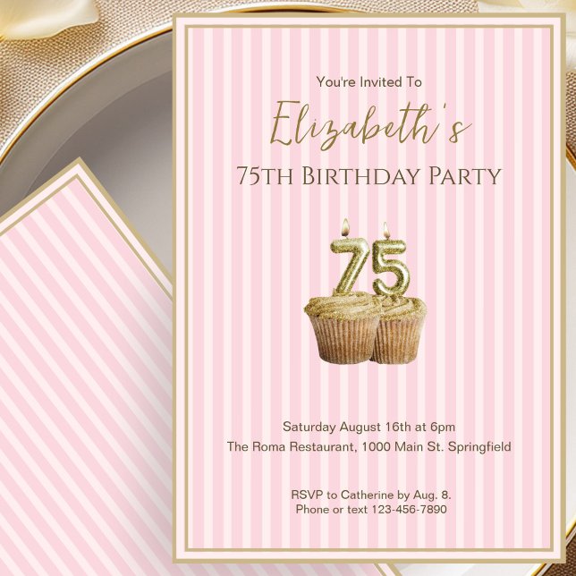 Invitación única de cumpleaños 75 en rosa oro para (Subido por el creador)