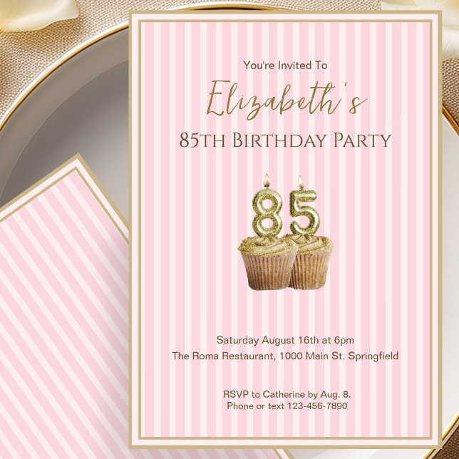 Invitación única de cumpleaños 85 en rosa oro para (Subido por el creador)