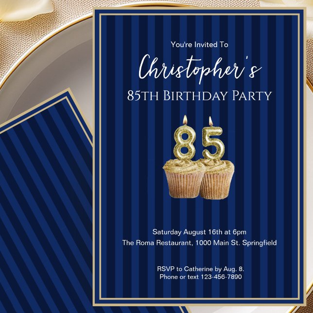 Invitación única de cumpleaños 85 para él en azul  (Subido por el creador)