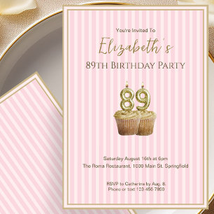 Invitación única de cumpleaños 89 en rosa oro para