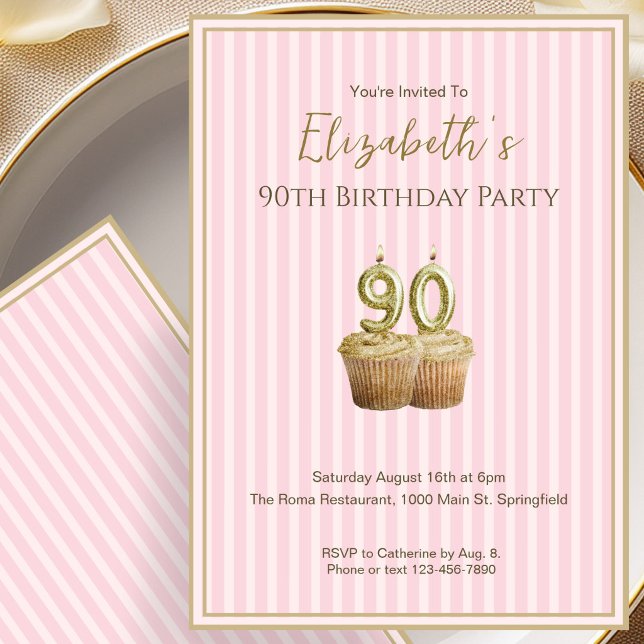 Invitación Única de Cumpleaños 90 en Oro Rosa para (Subido por el creador)