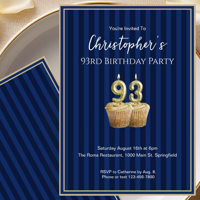 Invitación Única de Cumpleaños 93 para Él en Azul  (Subido por el creador)